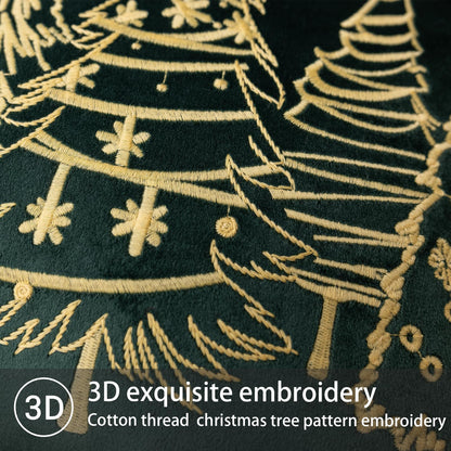 GEEORY Green Velvet Embroidered Christmas Tree Pillow Covers 18x18 Inch Set of 2, Xmas Decorations Farmhouse Winter Holiday Decor Cushion Case for Sofa & Bed GX006-18