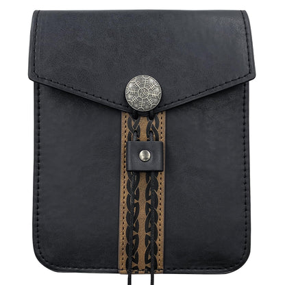 HiiFeuer Vintage Medieval Faux Leather Belt Bag, Retro Middle Ages Belt Pouch Waist bag, Portable Side Pack For LARP Ren Faire (Black A)