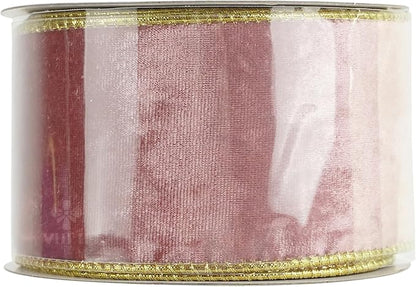MEEDEE Pink and Gold Velvet Ribbon 2.5 inch Thick Velvet Wired Edge 10 Yards Two Tone Ribbon for Christmas Tree, Gift Wrapping, Wreaths, Large Bows, Crafts Supply