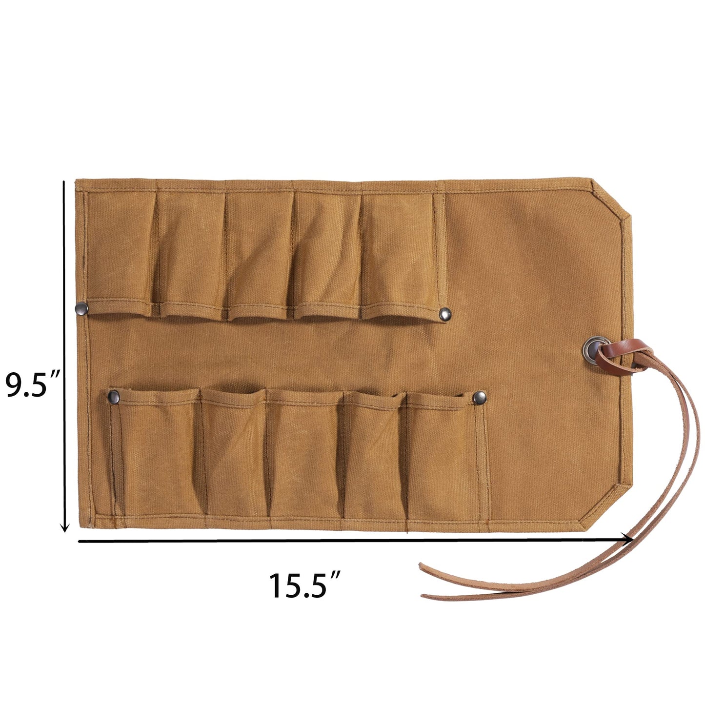 Tool Roll, Heavy Duty Waxed Canvas Small Tool Bag Tool Pouch for Chisels, Hammers, Gouges Palm Tools (Khaki)