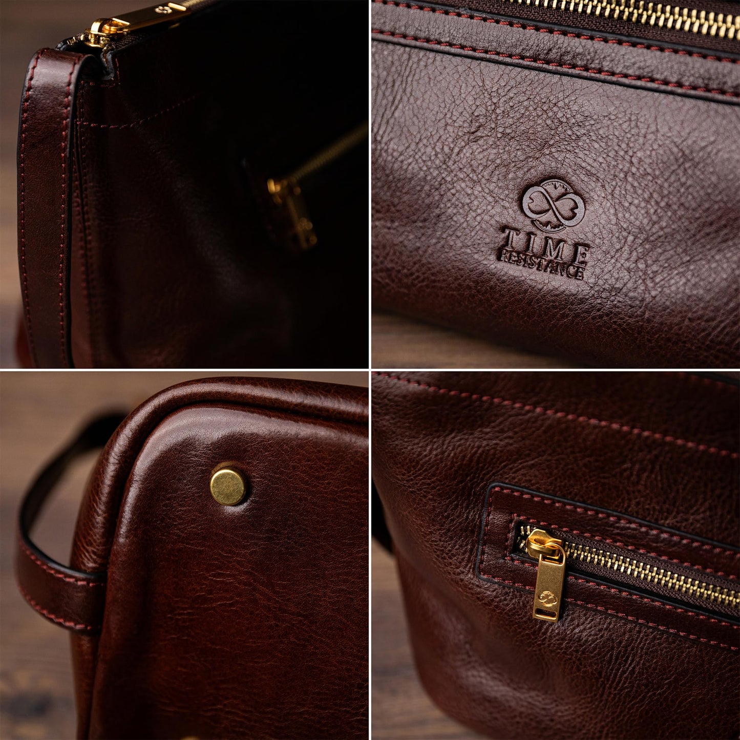 Time Resistance Leather Toiletry Bag - Dopp Kit, Full-grain Leather Cosmetic Case, Wash Bag (Brown)