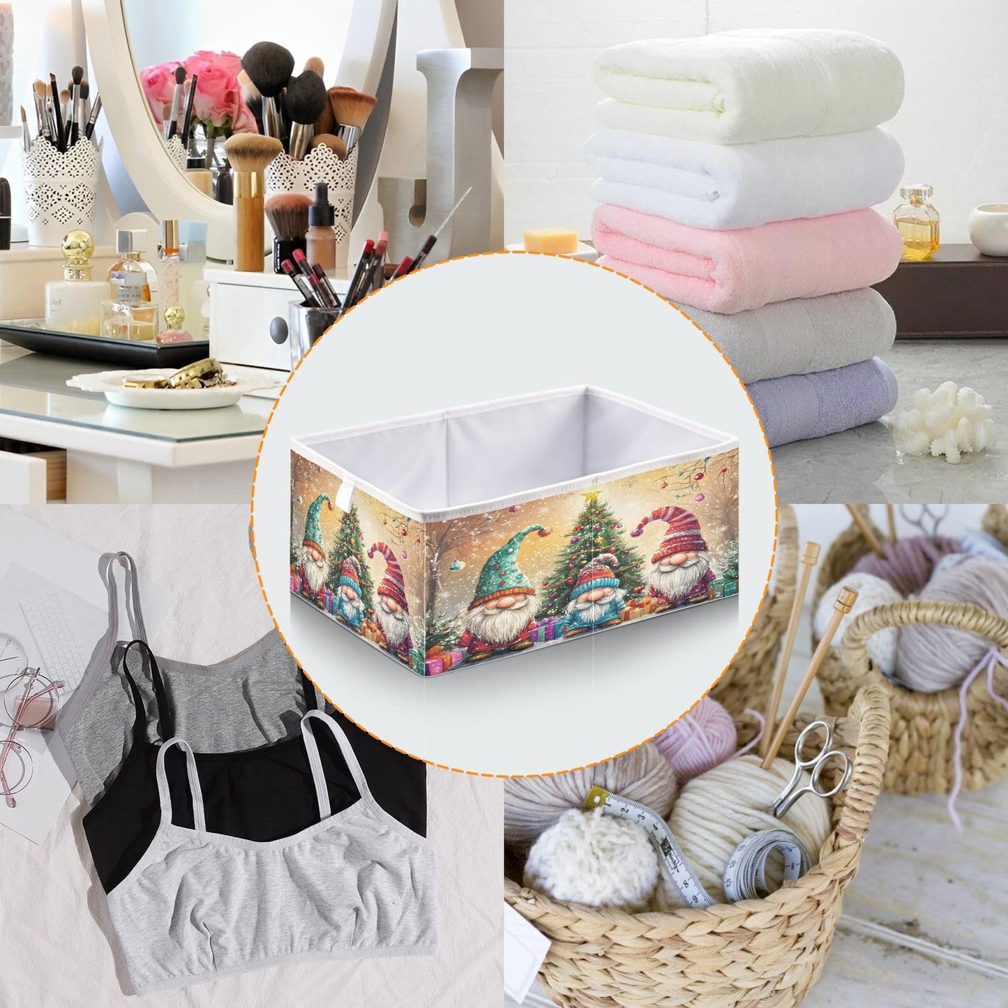 senya Large Storage Bins Gnomes Hats Christmas Collapsible Foldable Storage Cubes Fabric Basket Closet Organizer Containers Box for Home Bedroom Office 15.7 x 10.6 x 6.9in