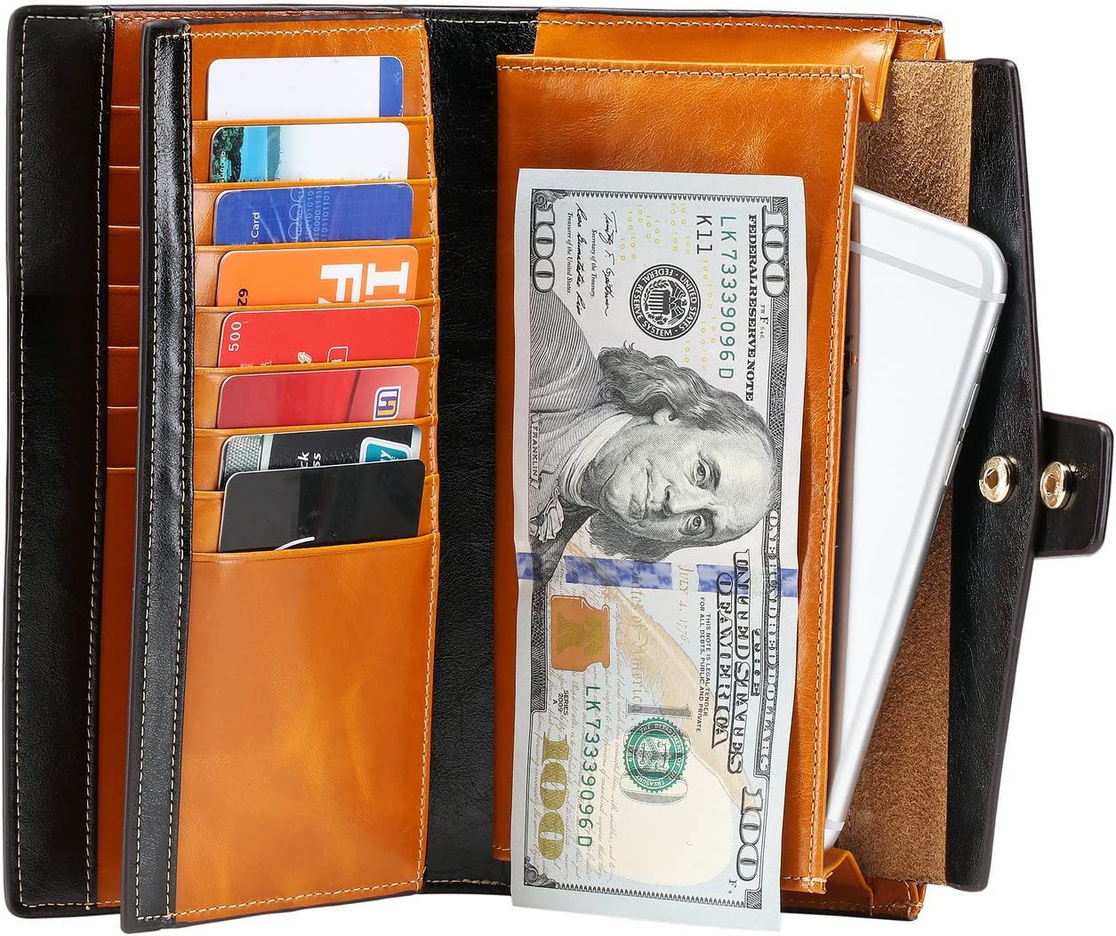 Itslife Womens Wallet Leather RFID Blocking Large Capacity Luxury Wax Genuine Leather Clutch Wallet with Card Holder