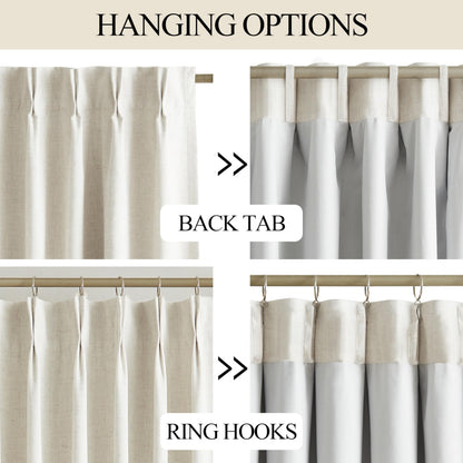 Vision Home Natural Pinch Pleated Full Blackout Curtains Linen Blended Room Darkening Window Curtains 90 inch for Living Room Bedroom Thermal Insulated Pinch Pleat Drapes with Hooks 2 Panel 40"Wx90"L