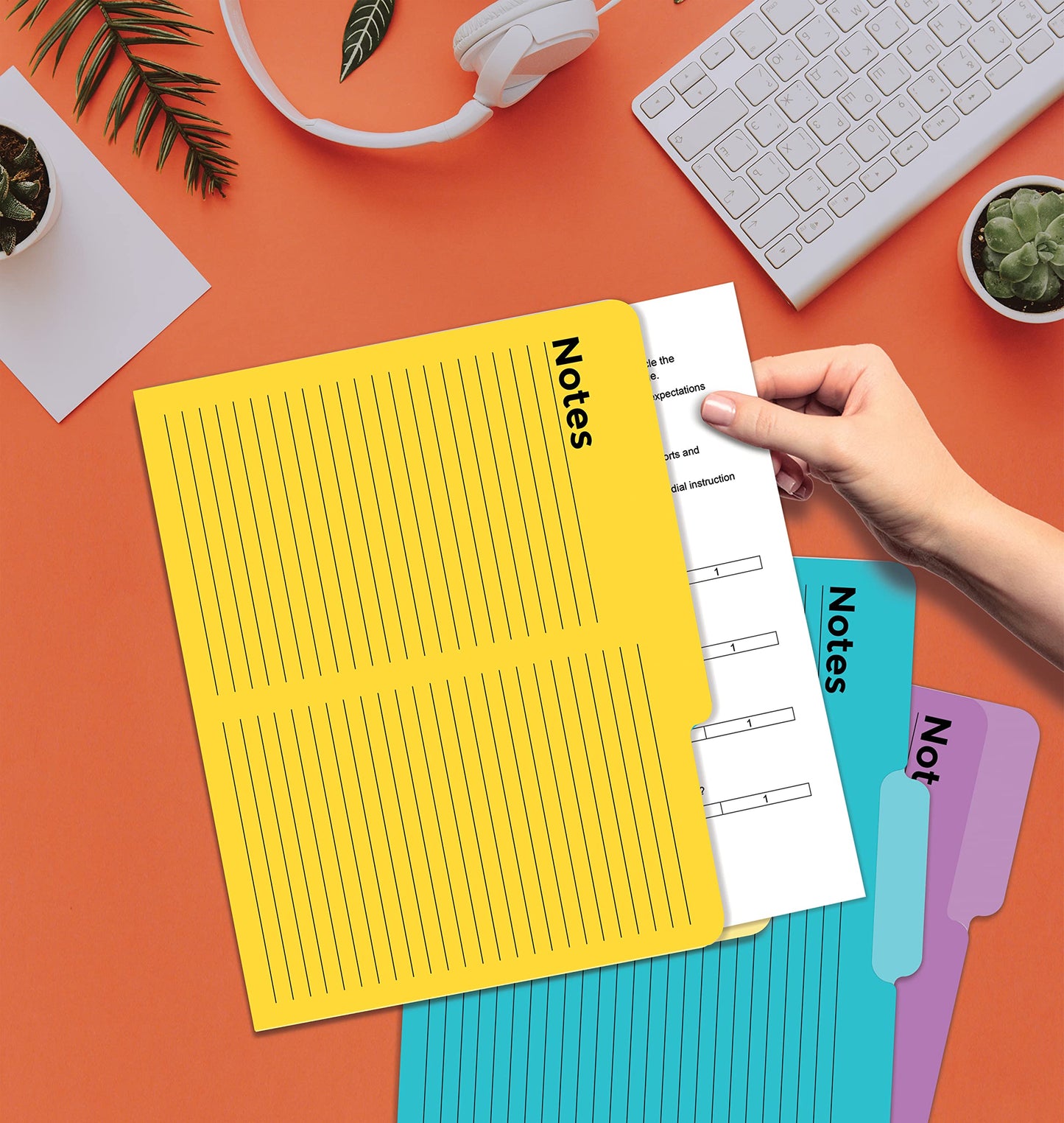 Better Office Products Lined File Folders, 24 Pack, Notes Tabbed File Folders, 1/3 Cut Tabs, 8 Vibrant Colors, Heavyweight, Letter Size Folders, 9.5" x 11.5", Left/Center/Right Set Per Color,