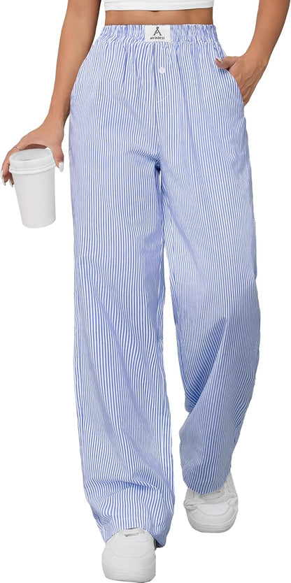 ANRABESS Womens Striped Gingham Pants 2025 Pajama Lounge Boxer Pants Cute Comfy PJ Bottoms with Pockets Y2K Plaid Outfits