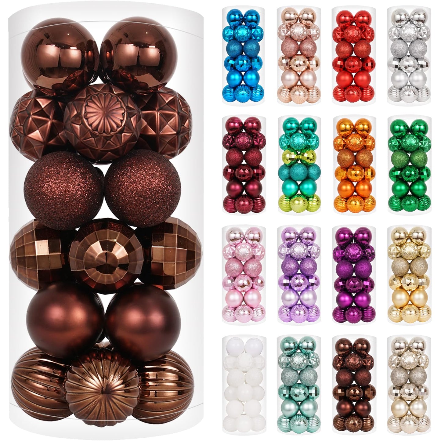 XmasExp 24ct Brown Christmas Ball Ornaments for Tree Decorations, Small Shatterproof Plastic Hanging Balls Set for Christmas Tree, Home Holiday Party Decor (1.57'', Brown)