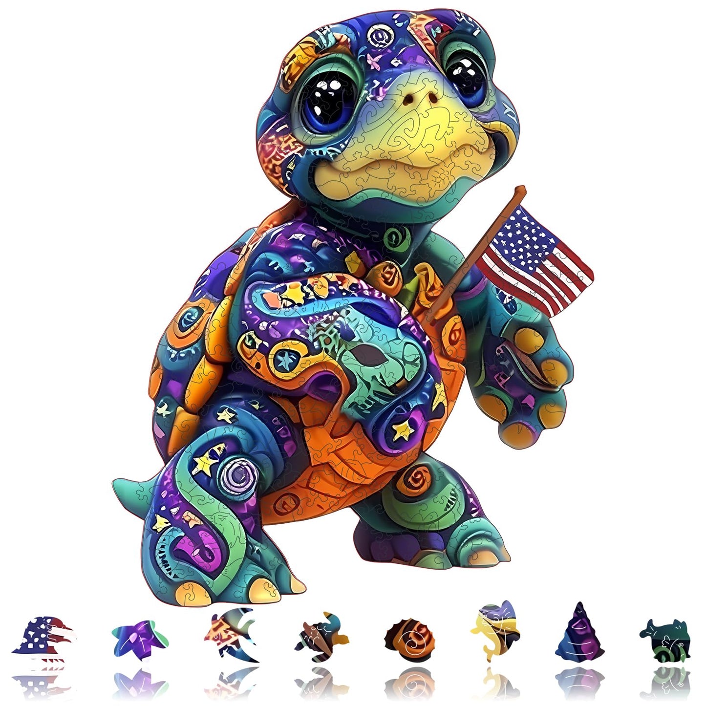 Mocfesk Sea Turtle Wooden Puzzles, Unique Shaped Ocean Jigsaw Puzzles for Kids and Adults, Animal Puzzles 205 Pieces with Wooden Gift Box, Family Game 11.4'' x 9.2''