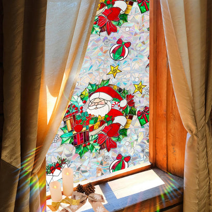 Christmas Window Stickers for Glass Rainbow Privacy Film Stained Stickers Santa Claus Window Film Christmas Balls Design Windows Decals for Home Party Supplies Glass Display Decor 17x 39.3 Inch