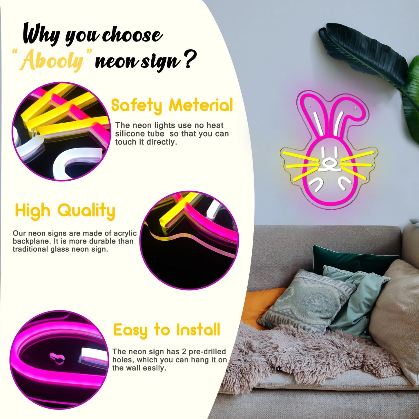 Easter Bunny Neon Sign, LED Dimmable Pink Easter Rabbit Bunny Neon Light for Wall Decor Neon Light Sign for Bedroom Bar Party Home Decor Kid Gift(11 * 13.3in)