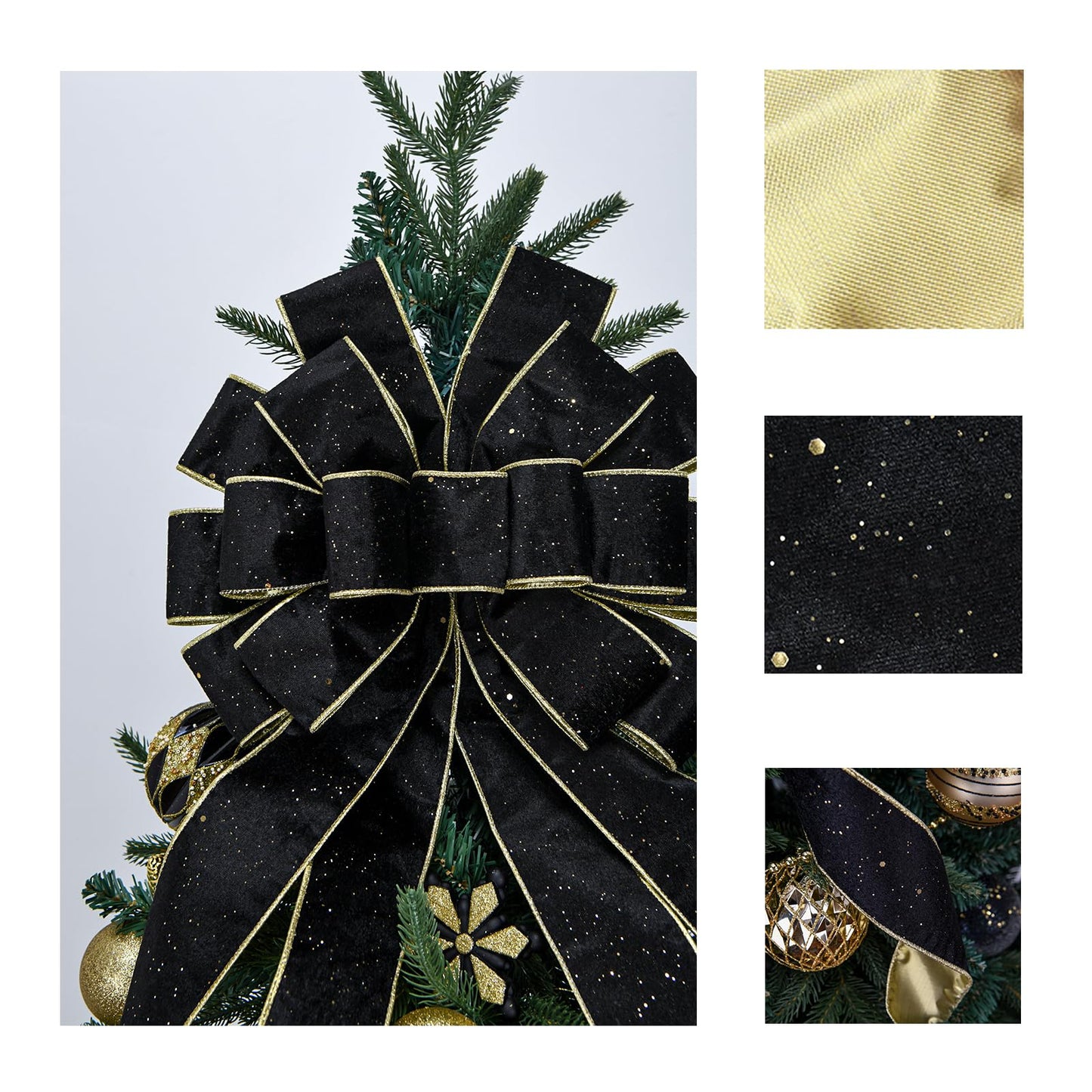 BUVANE Christmas Tree Topper,48x13 Inches Velvet Toppers Bow,Large Decorative Bows for Christmas Decoration (Black)