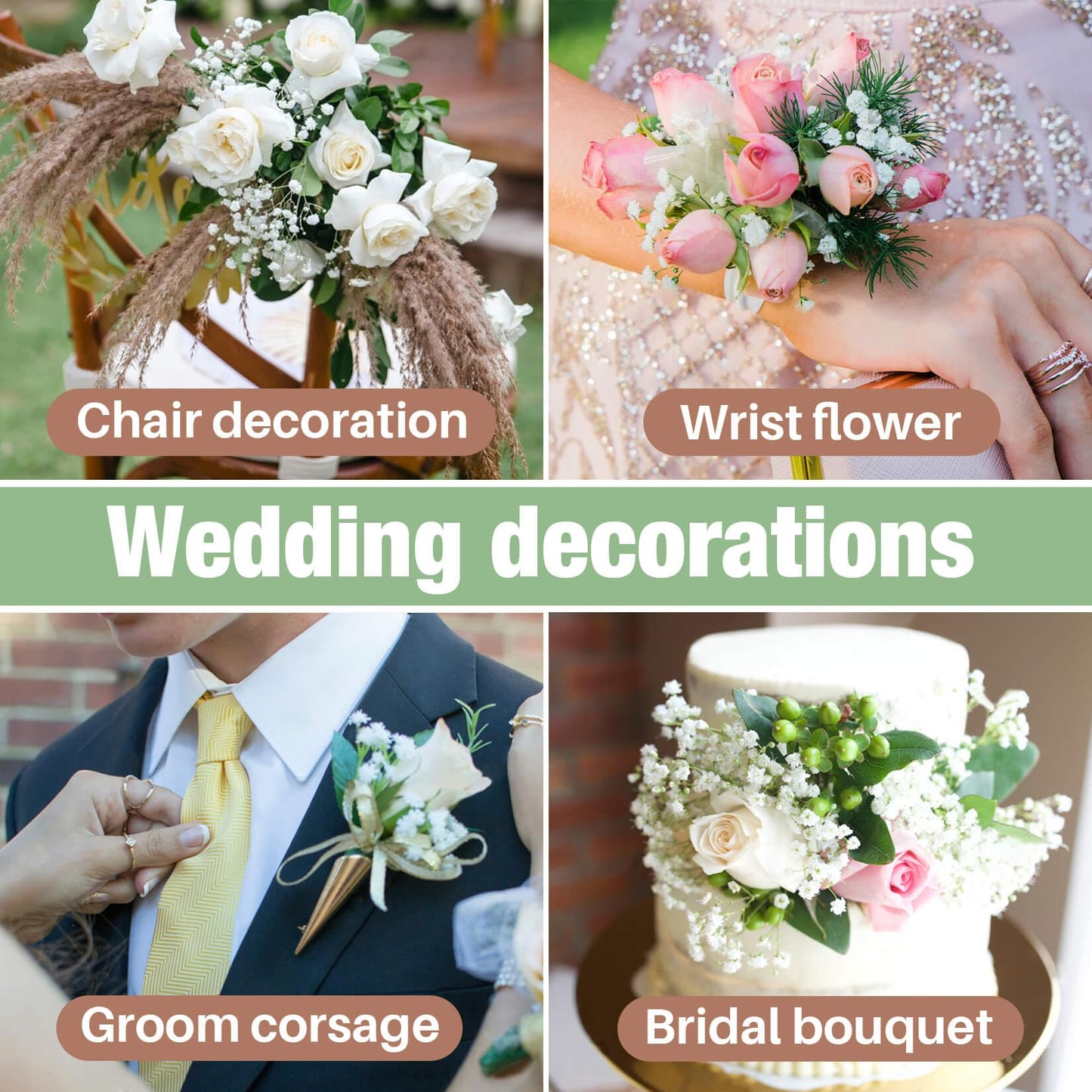MAQIHAN 18 Baby Breath Artificial Flowers - 7.6" Babies Breath Flowers Artificial Faux Flowers Bouquet White Fores Greenery Real Touch Fake Flowers Arrangements Wedding Centerpieces Tables Decorations