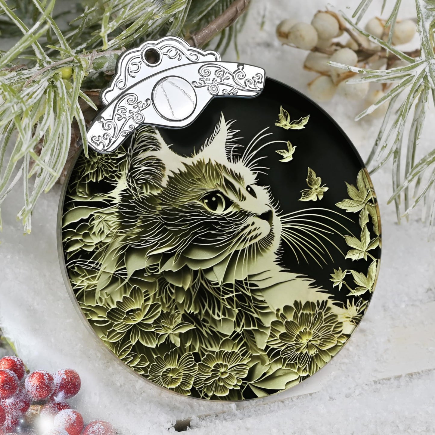 Stained Glass Cat Christmas Ornament - Clearance Xmas Gift for Cat Lovers