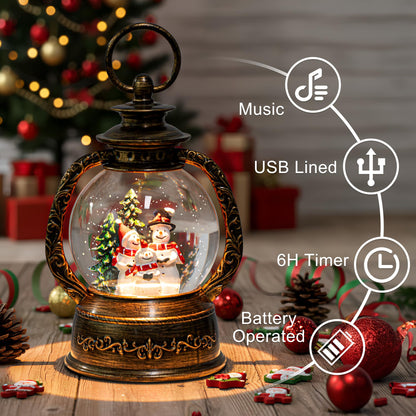 Christmas Snow Globe Water Lantern with Snowman Choir Scene Battery Operated or USB Powered Musical Lighted Holiday Decoration for Tabletop Display for Family and Friends