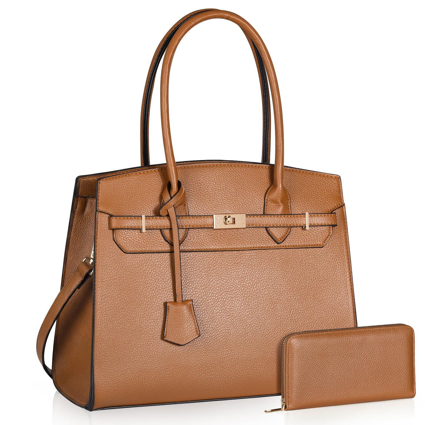 Designer Classic Top Handbags For women, Shoulder Purses For Ladies, Adjustable Strap Work Satchel with Wallet, BROWN