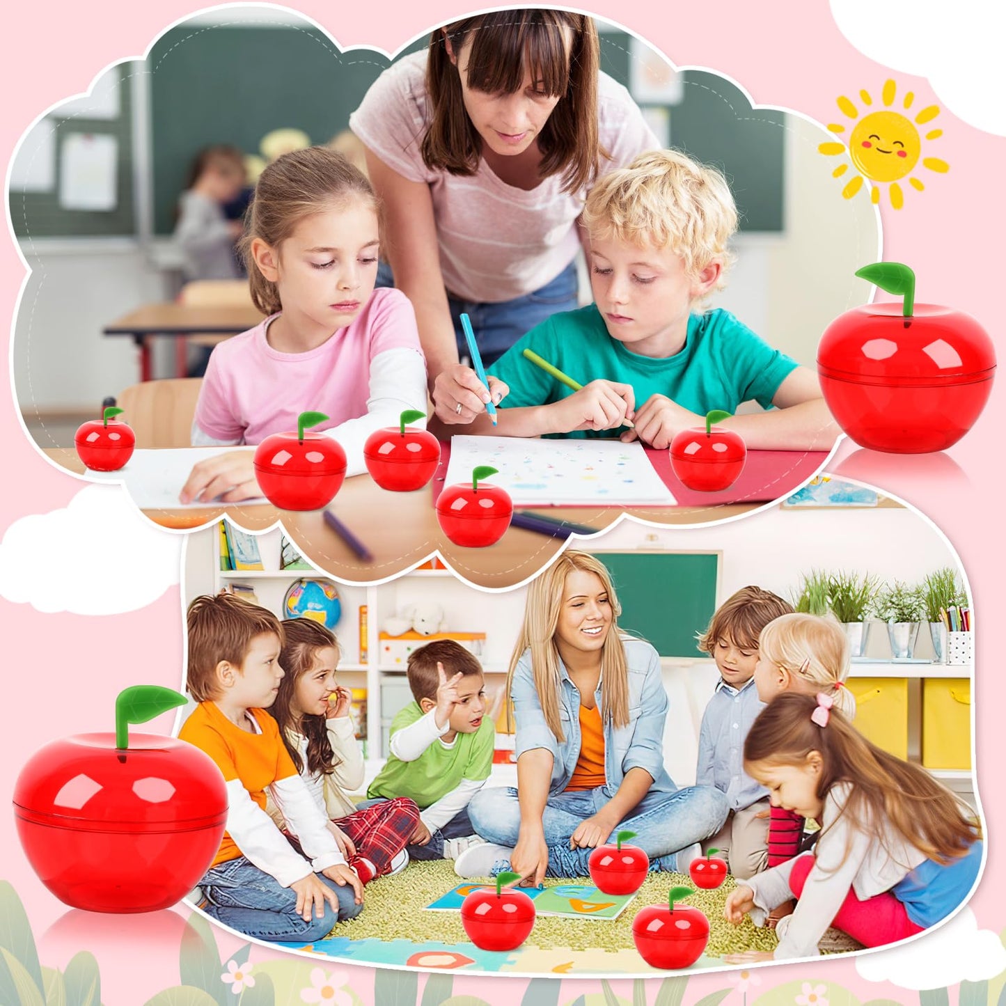 Jansun 12 Pcs Plastic Apples Containers Teacher Gifts Bulk Red Clear Apples Container Apples Decorations for Back To School Candy Holder Rosh Hashanah Christmas Party Favor