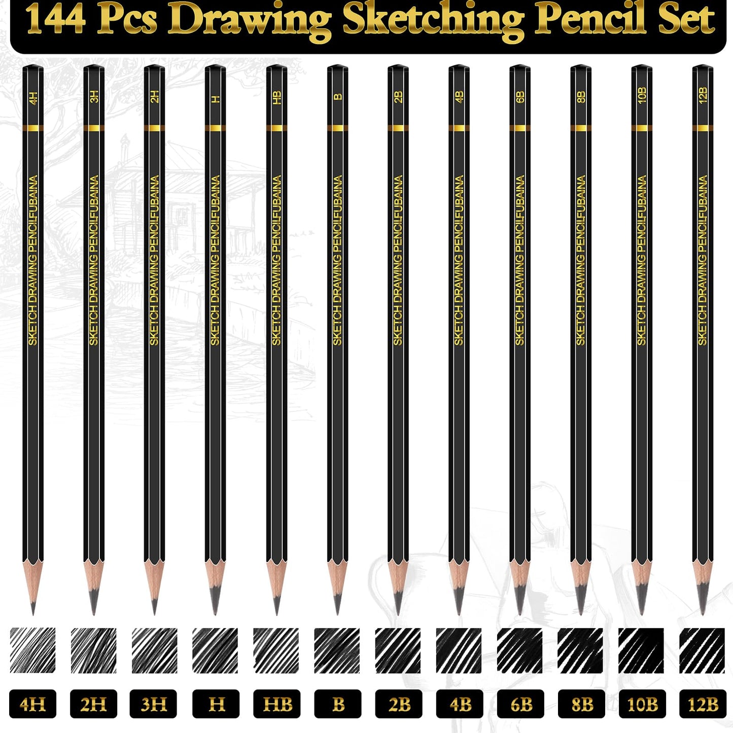 Humyoun 144 Pcs Drawing Sketching Pencil Set Professional (12b - 4h) Graphite Charcoal Gift Bulk for Artists Beginners, Pro Artists, Drawing Art, Sketching