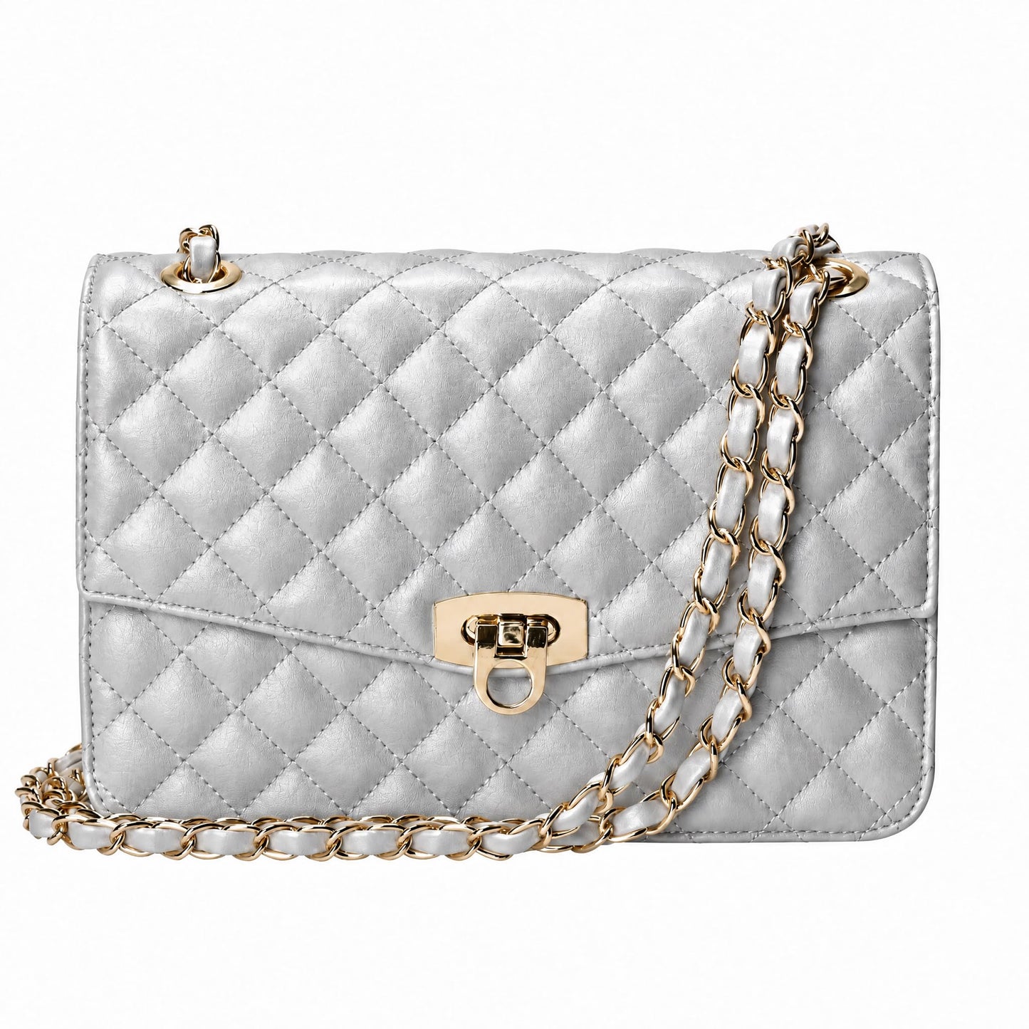 GEMIU Quilted Crossbody Purse Formal Small Women's Shoulder Handbags for Womens Clutch Purses with Gold Chain Dressy Sliver