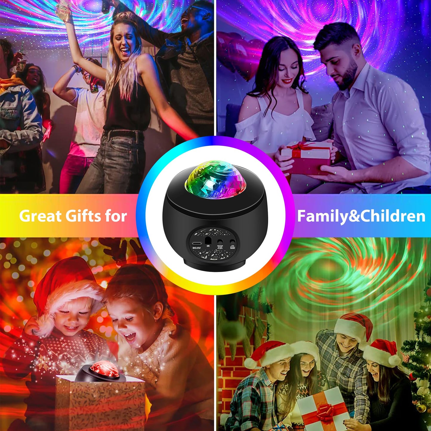 USB Powered Mini Galaxy Night Light Sound-Activated LED Party Light 10ft USB Ideal for Christmas, Raves, Home Karaoke, Dance, Clubs, Bar Parties, Matte Black