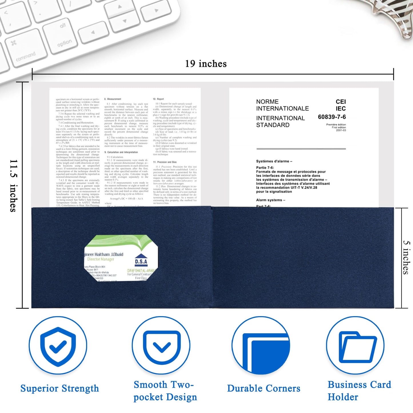 Zzrywuty 50 Packs Two Pocket File Folders with Business Card Slot,Textured Paper,Letter Size,Holds 100 Plus Sheets for School,Office,Business,Royal Blue