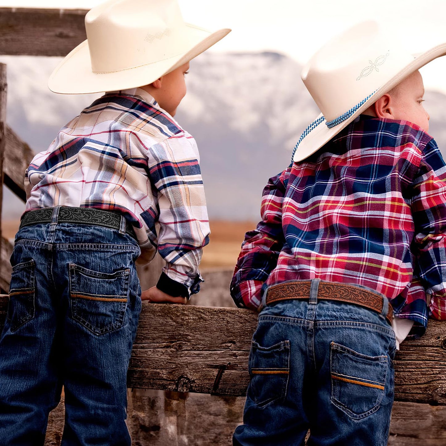 SANSTHS Kids Western Belt without Buckle Genuine Leather Boys Girls Belt Strap Cowgirl Cowboy Belts for Jeans Western Gifts, Embossed Leaf/Black Coffee