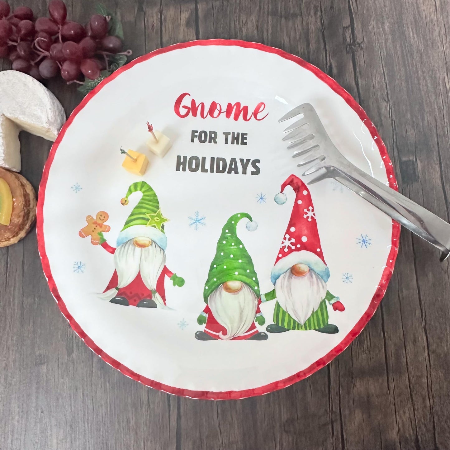 UP UPware Melamine Serving Platter BPA Free Food Platter 14 Inch Round Platter for Christmas (Gnomies)