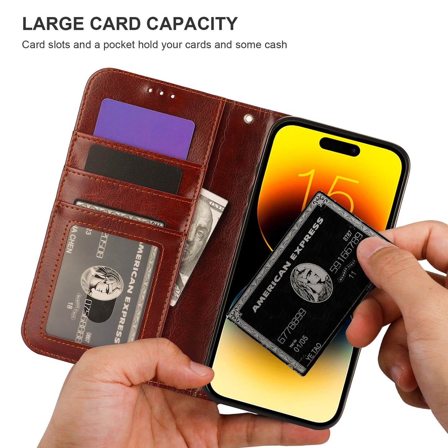 Bocasal Detachable Wallet Case for iPhone 15 Pro Max RFID Blocking Card Slots Holder Premium PU Leather Magnetic Kickstand Shockproof Wrist Strap Removable Flip Protective Cover 5G 6.7 inch (Brown)