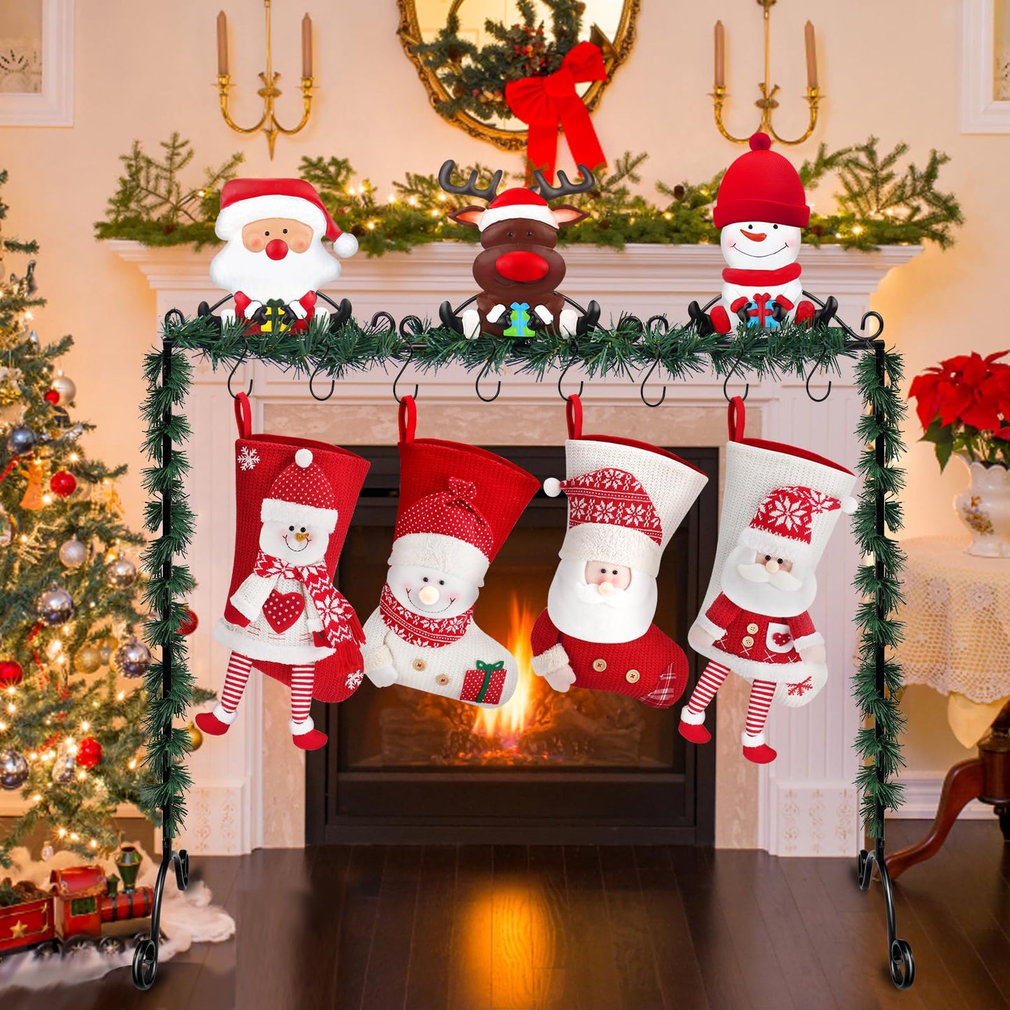 Mukum Christmas Stocking Holder Stand Hangers with 8 Hooks Metal Stocking Holder Freestanding for Floor Christmas Stocking Holders Christmas Decorations