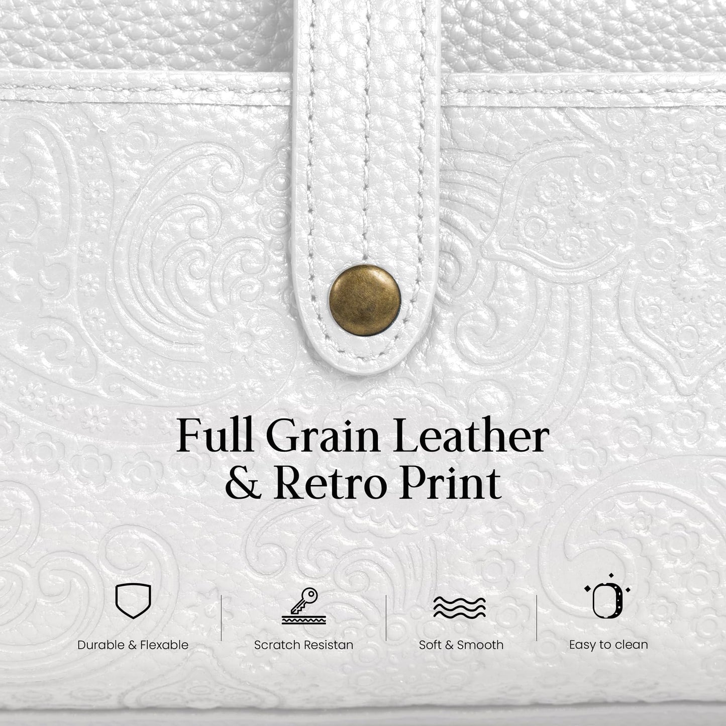befen Genuine Leather Wallet Purse for Women, White Purse Cell Phone Crossbody with Built in Wallet Soft Real Leather Crossbody Bag with RFID Blocking Travel Small Cluth Purse with 2 Removable Strap