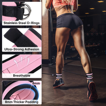 APEXUP Ankle Strap for Cable Machine, Ankle Resistance Bands, Cable Kick Back Ankle Straps for Gym, Glute Workouts, Leg Extensions, Adjustable Straps with Neoprene Padding (Single, Pastel Pink)