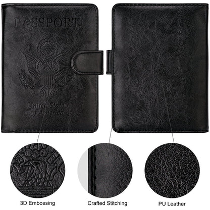 WALNEW Passport Holder for Travel, RFID Passport Cover Wallet for Women Men, PU Leather Passport Book Card Holder Case with Pen, Travelling Essentials for Flying