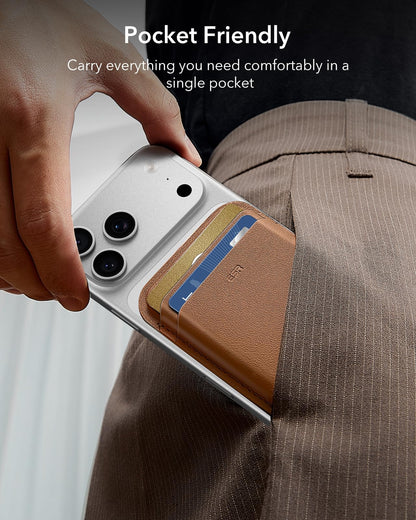 ESR for MagSafe Wallet, 5 Card Holder with RFID Blocking, MagSafe Sticker Included, Slim Magnetic Wallet for iPhone 17e/17/16/15/14/13/12 Series and Selected Samsung Devices, Not for 13/12 Mini, Brown