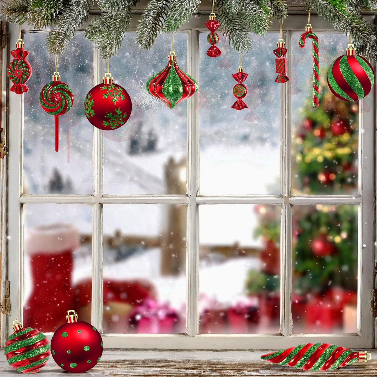 50PCS Christmas Ball Ornaments Candy Lollipop Set, Xmas Decoration Hanging Gloss Candy Canes Ball Pendants - Green Candy