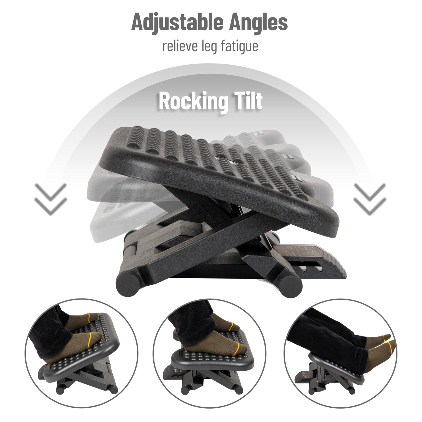 Mind Reader Foot Rest, Under Desk at Work, Ergonomic, Height Adjustable, Office, Plastic, 17"L x 13"W x 6.25"H, Black