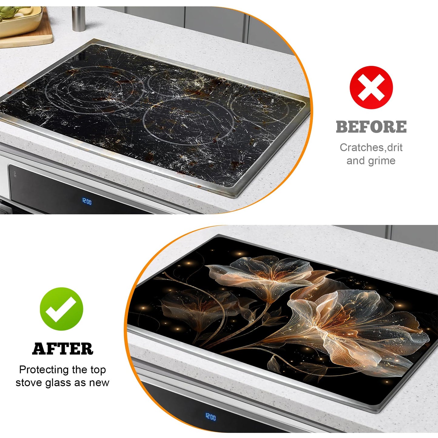 AOHMPT Multi-Design Stove Top Cover for Glass/Electric Stoves - 3-in-1 Heat-Resistant Protector Mat,Christmas Theme Non-Slip Drying Rack 28"x20"