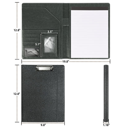 Leather Padfolio with Clipboard Folio Folder Padfolios for Women Black Sparkle Binder with Notepad