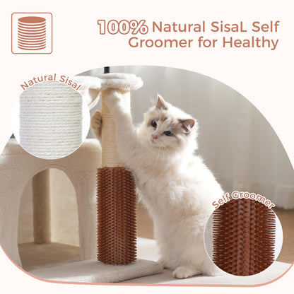 Pawfessor Cat Tree 32 Inches Small Cat Tree for Large Cats Adult Cat Tower with Scratching Post,15.7”Large Hammock and Self Groomer, and Removable Top Perch and Wide Condo for Indoor Cats-Beige