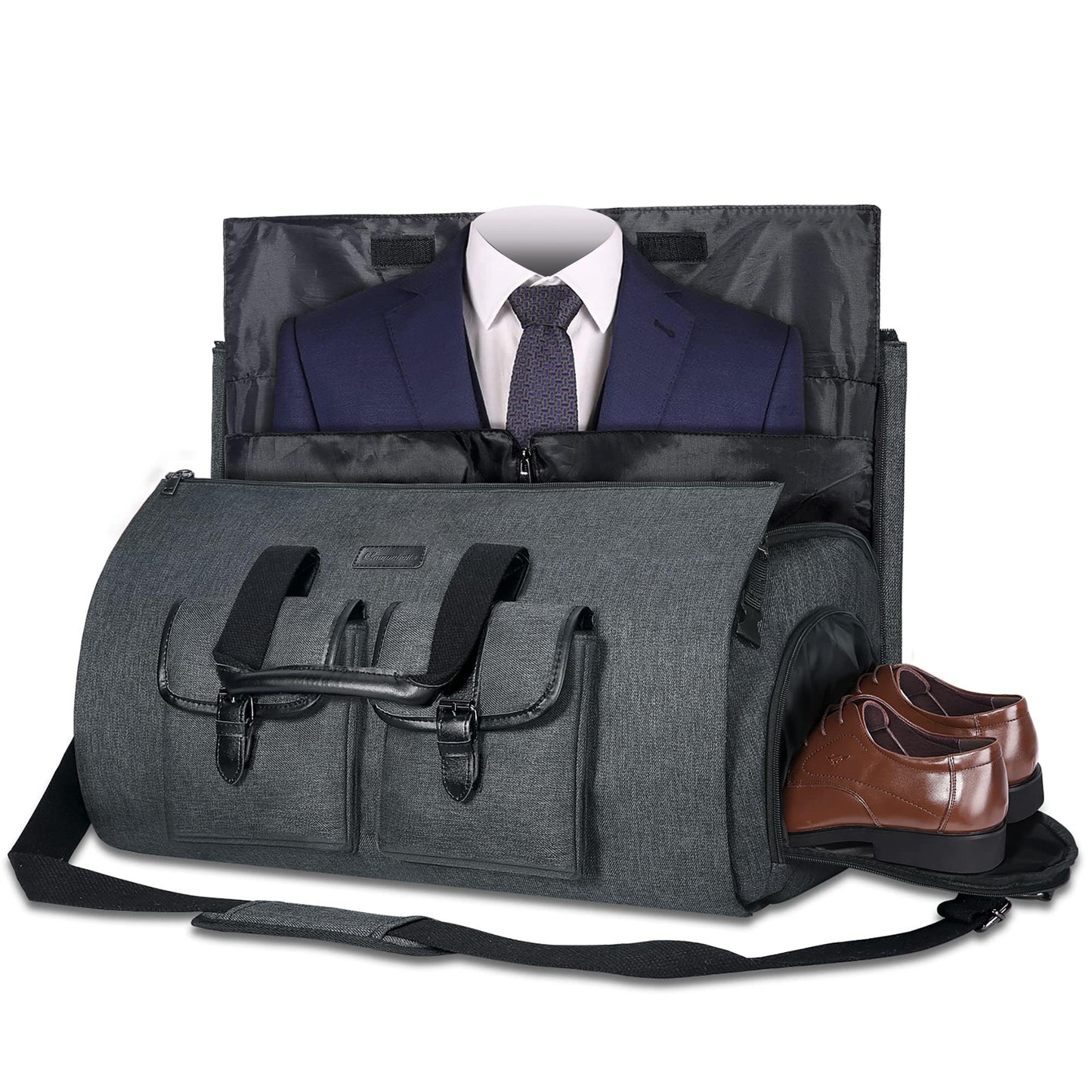UNIQUEBELLA Travel Garment Duffel Bag, 45L Carry on Suit Bag for Men Convertible Foldable Weekend Bag with Shoe Compartment