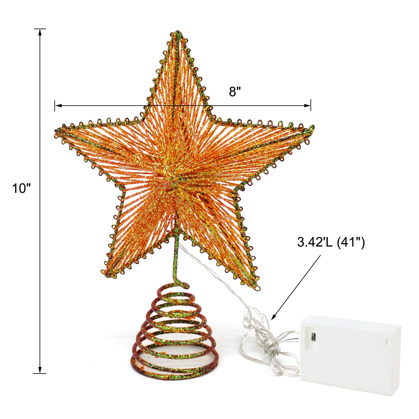 CVHOMEDECO. Champagne Gold Glittered 3D Tree Top Star with Warm White LED Lights and Timer for Christmas Tree Topper Decoration and Holiday Seasonal Décor, 8 x 10 Inch