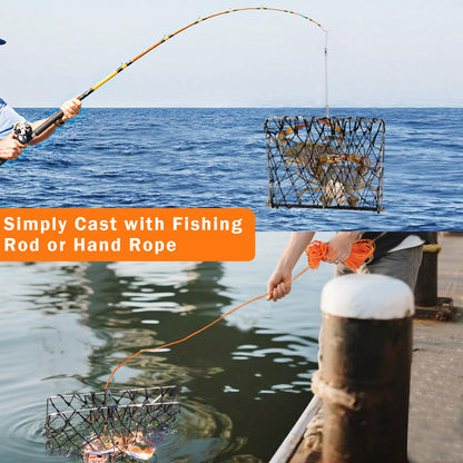 QualyQualy 4 Set Castable Crab Trap Kit, Foldable Crabbing Net with Rope & Bait Clip, Crab Snare/Pots/Traps for Blue Crabs, Dungeness, Crawfish Portable Crabbing Equipment