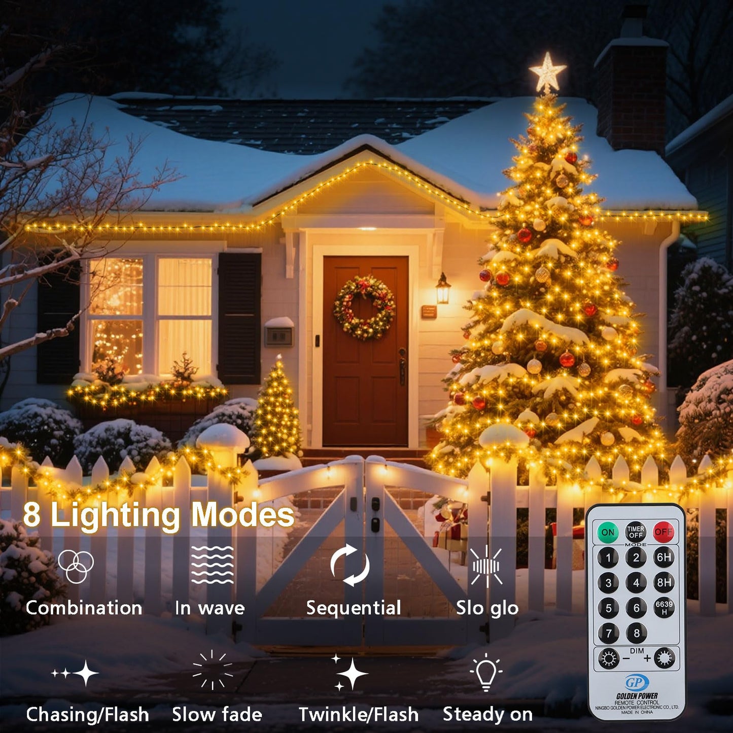 echosari 400 LED Christmas String Lights Connectable, Extra Long 66Ft Outdoor String Lights End-to-end Plug in with Remote Timer for Garden Patio Tree Decor (Warm White)