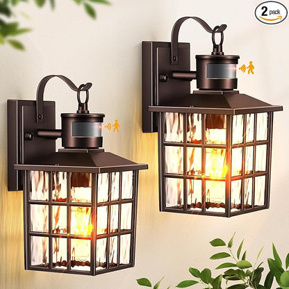 VIANIS 2 Pack Motion Sensor Outdoor Lights, Oil Rubbed Bronze Dusk to Dawn Wall Lights Lantern, 100% Aluminum Coach Exterior Lights Sconce for Patio, House, ORB Front Porch Light with Waterproof