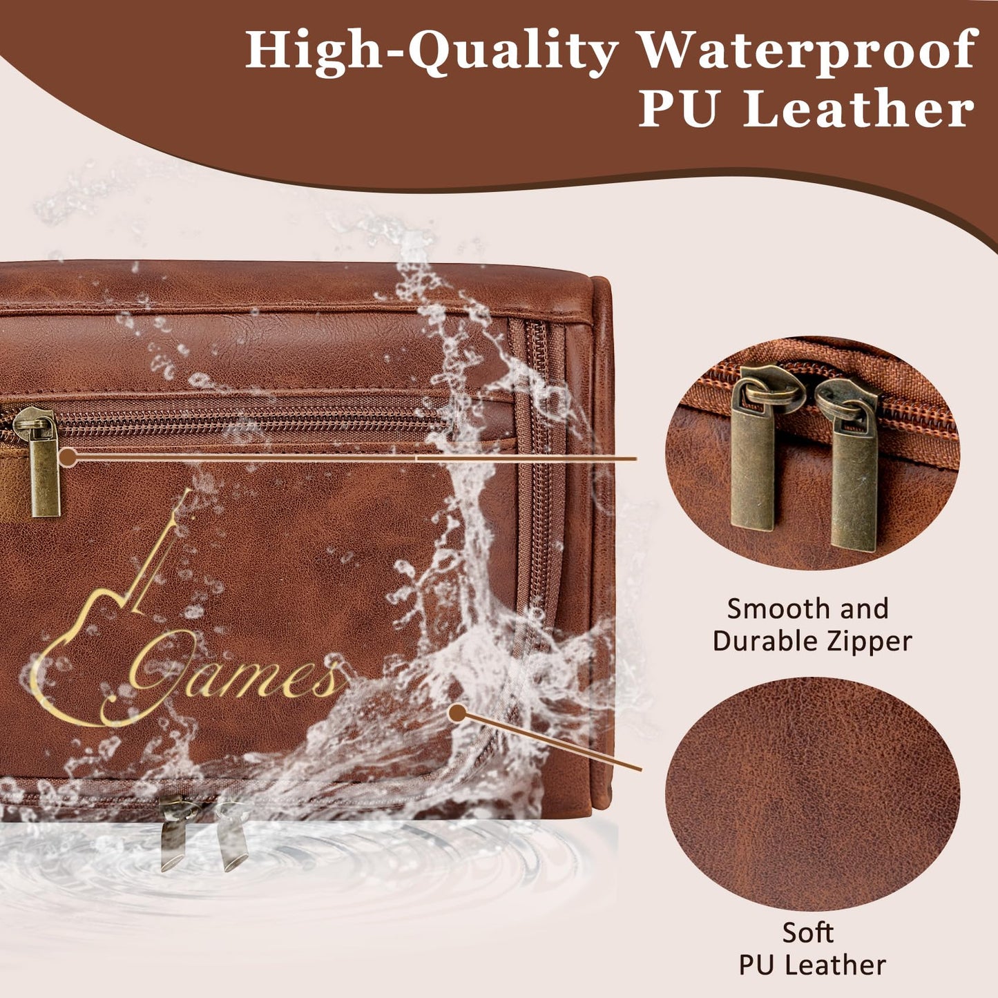 Aganmi Personalized Gifts for Men Toiletry Bag, Custom Waterproof Travel Toiletry Bag with Laser Engraved Name, PU Leather Dopp Kit for Groomsmen Fathers Day Birthday Gifts Reddish Brown