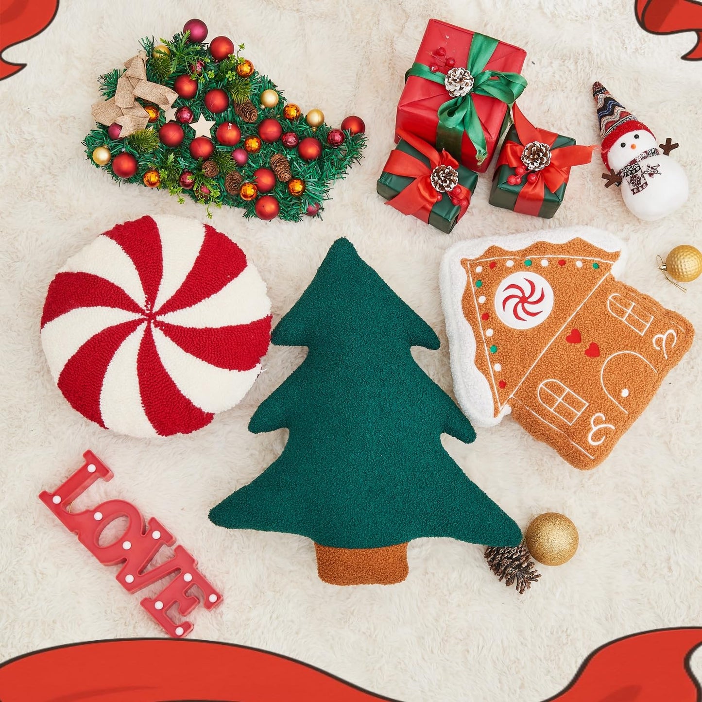 Vdoioe Christmas Tree Pillows Set of 2 Christmas Pillows. Tree Shaped Throw Pillows Xmas Plush Decorations Pillow Gingerbread House Candy Pillow for Thanksgiving Home Decor. Xmas Decor for Party
