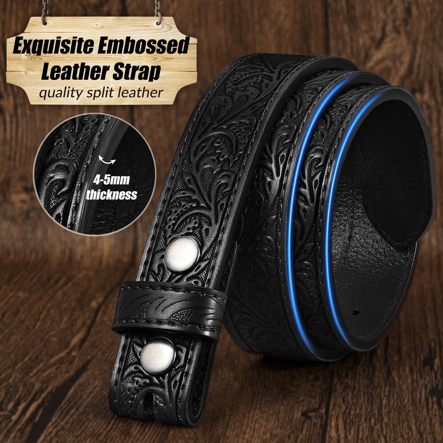 JKEEMI Kids Western Belt for Boys Girls, Embossed Genuine Leather Cowboy Cowgirl Belt for Jeans Pant Dresses Gift