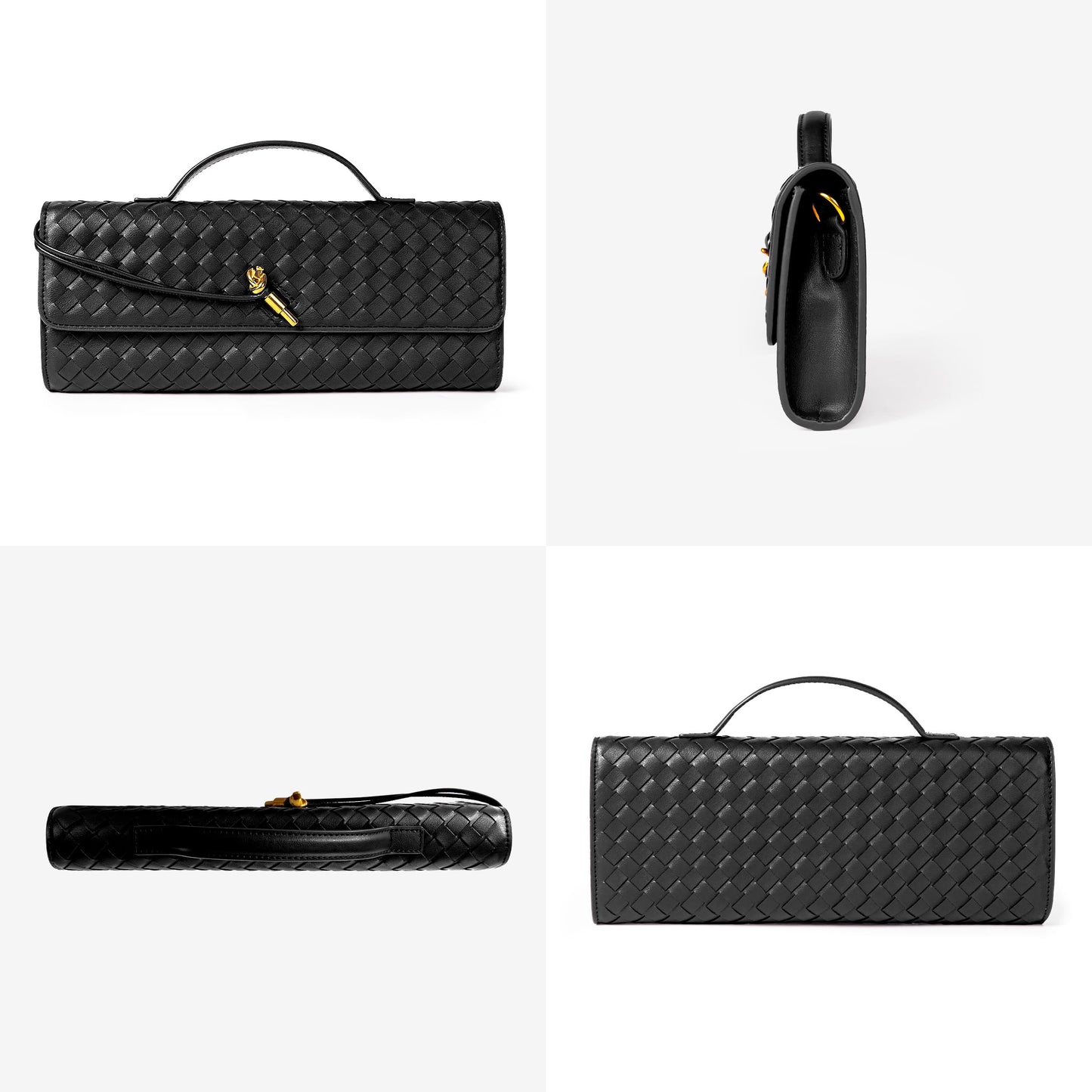 Joryin Woven Purse for Women Evening Clutch Woven Leather Handbags Crossbody Bag Purse Formal Evening Bag, Black