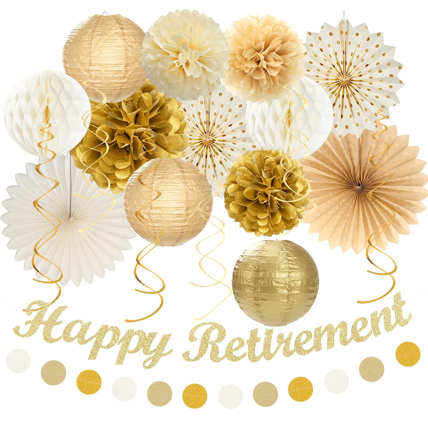 Beige-Gold Happy Retirement Party Decorations Banner Women Men Huglony
