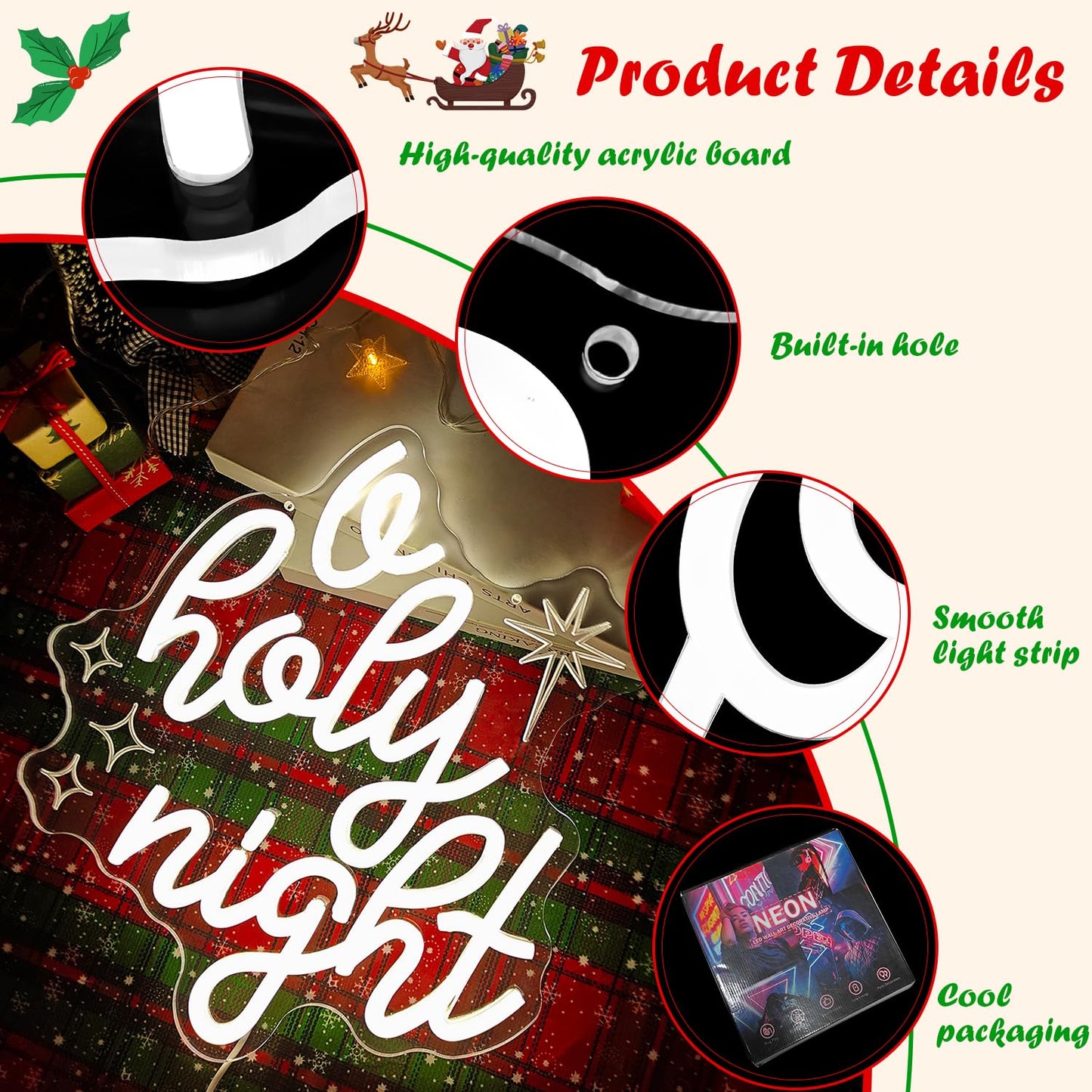 Jeanchrl O Holy Night Neon Sign Christmas Jesus Decorations LED Lights for Wall USB Powered Christian Christmas Neon Light Sign Winter Light Up Sign for Party Bedroom Kitchen O Holy Night Decor
