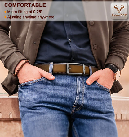 BULLIANT Men Ratchet Belt 2 Pack, Click Sliding Leather Belt Adjustable for Gift Men Dress Casual Jeans 1 3/8,Cut for Fit(Black/Tawny,32"-38" Waist Adjustable)