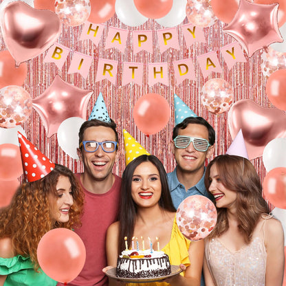 Rose Gold Birthday Decorations With Electric Balloon Pump, Happy Birthday Decorations for Women Girls, Birthday Party Decorations Kit Balloon Garland Kit Decoracion de Cumpleaños Para Mujer
